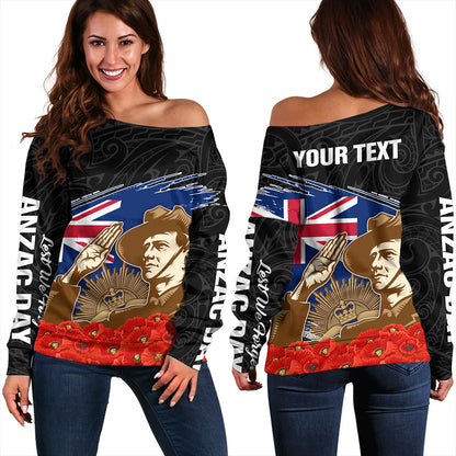 New Zealand Off Shoulder Sweatshirt Custom Remembrance Day The Red Poppy