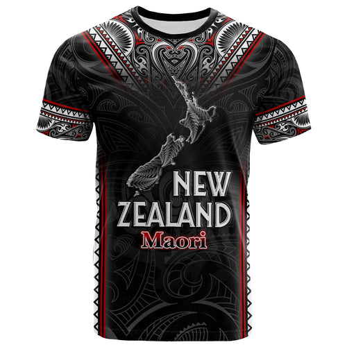 New Zealand T-Shirt Maori Patterns With Map Silver Fern