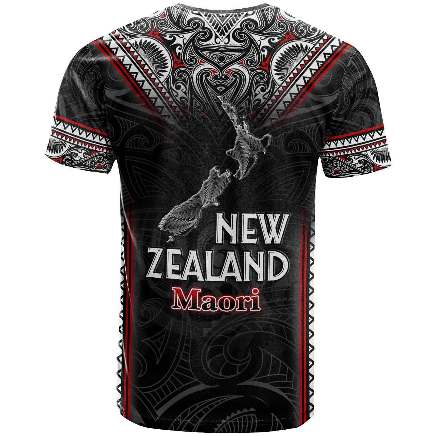 New Zealand T-Shirt Maori Patterns With Map Silver Fern