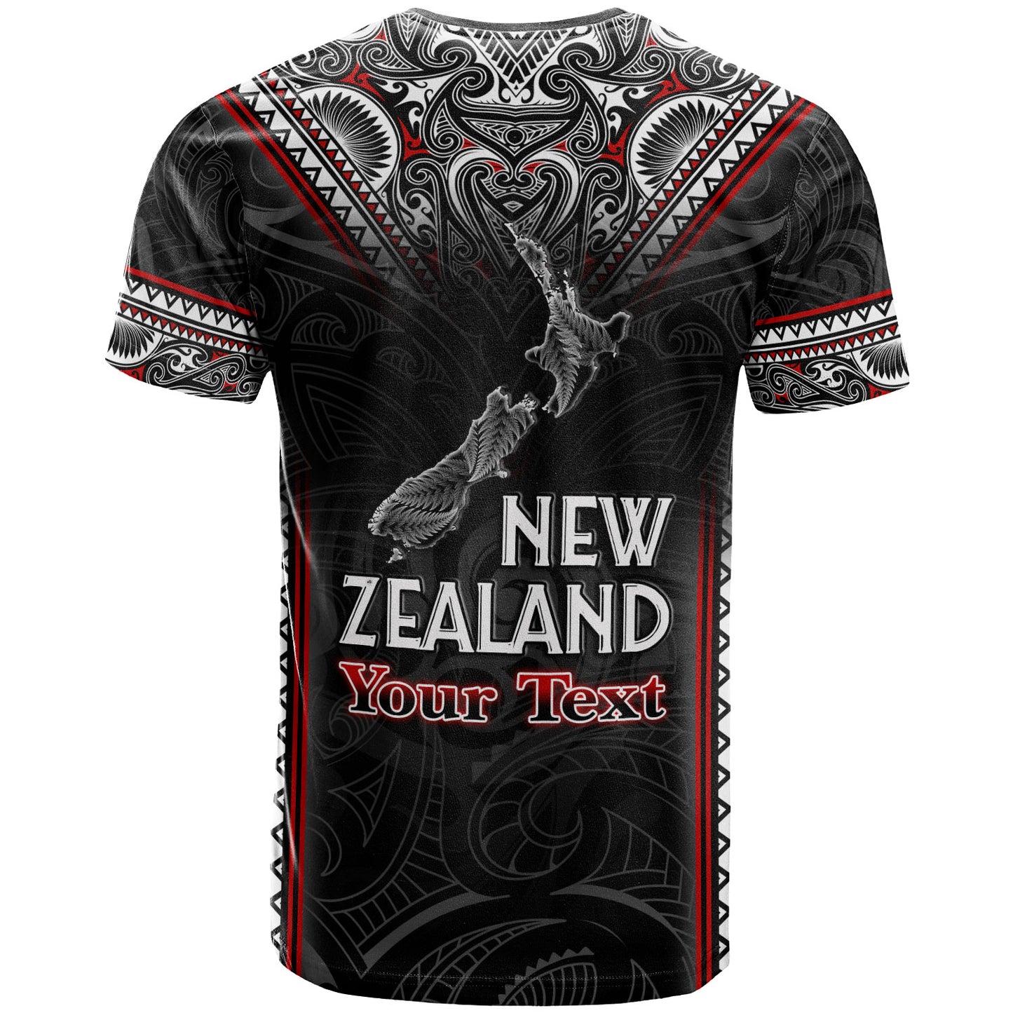 New Zealand T-Shirt Maori Patterns With Map Silver Fern