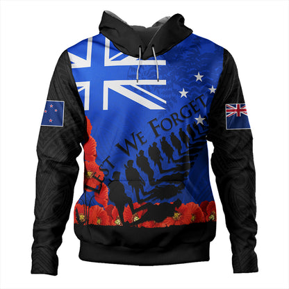 New Zealand Hoodie Flag Anzac Day And Red Poppy
