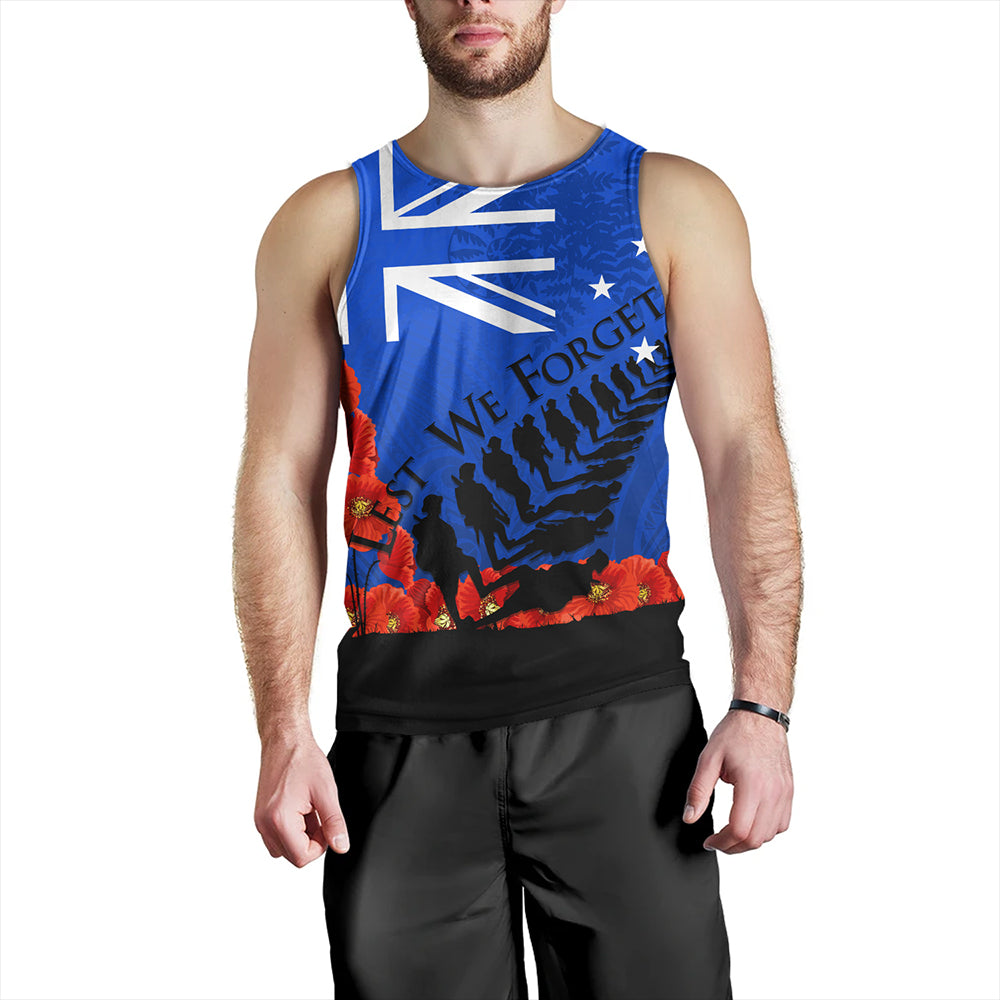 New Zealand Tank Top Flag Anzac Day And Red Poppy