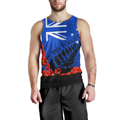 New Zealand Tank Top Flag Anzac Day And Red Poppy