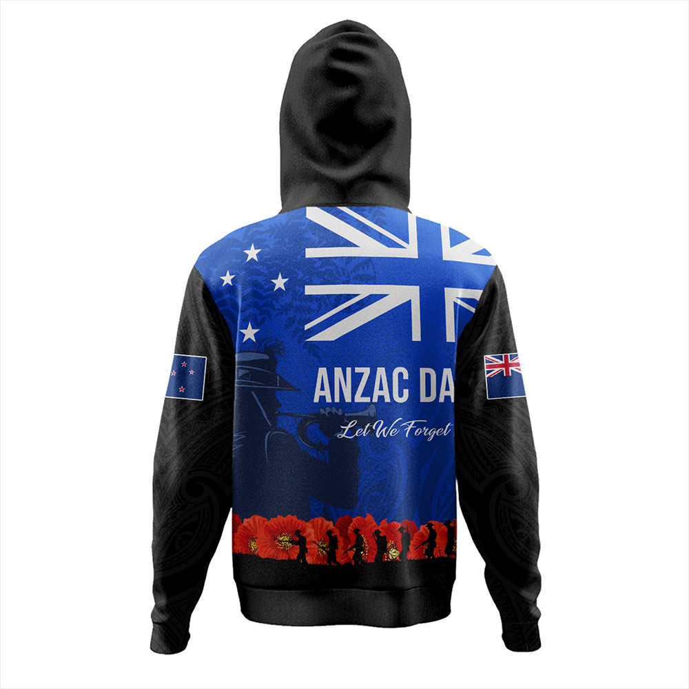 New Zealand Hoodie Flag Anzac Day And Red Poppy