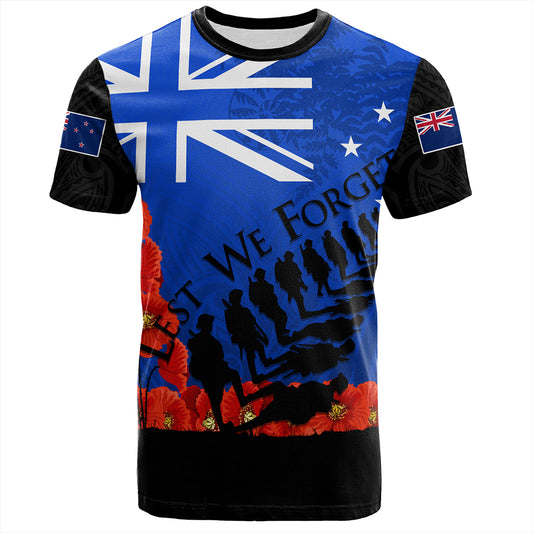 New Zealand T-Shirt Flag Anzac Day And Red Poppy