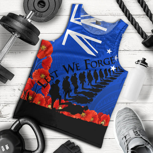 New Zealand Tank Top Flag Anzac Day And Red Poppy