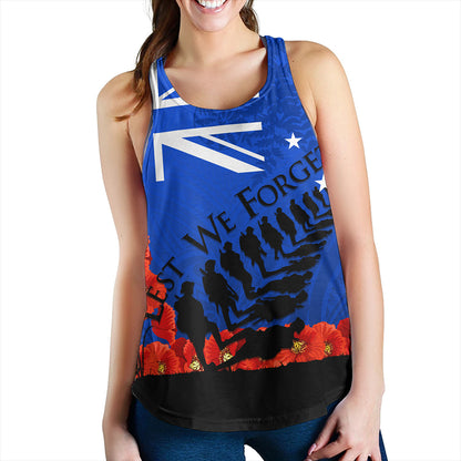 New Zealand Women Tank Flag Anzac Day And Red Poppy