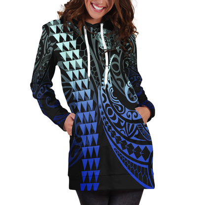 New Zealand Hoodie Dress Kakau Style Gradient Blue