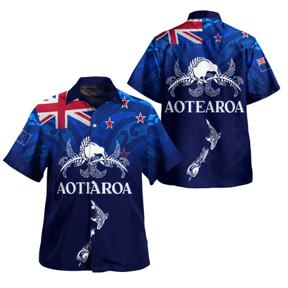 New Zealand Hawaiian Shirt - Aotearoa Map Kiwi Bird Mascot