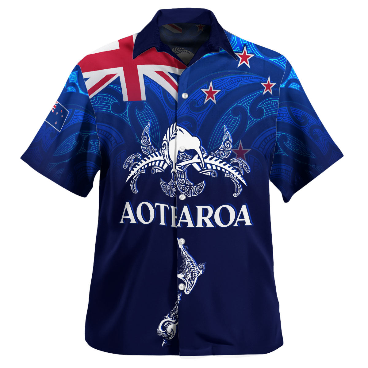 New Zealand Hawaiian Shirt - Aotearoa Map Kiwi Bird Mascot