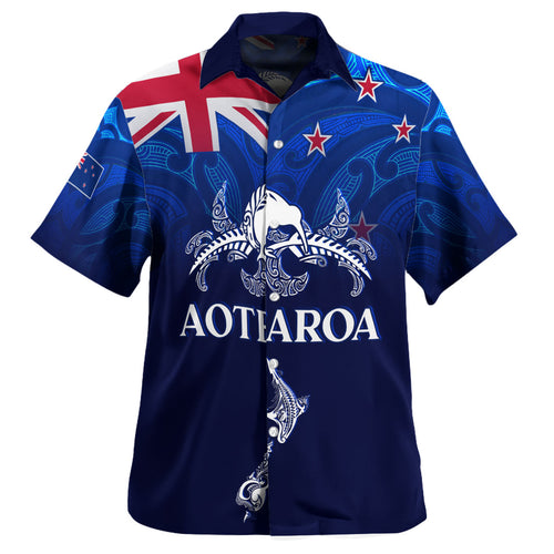 New Zealand Hawaiian Shirt - Aotearoa Map Kiwi Bird Mascot