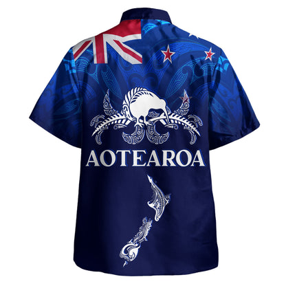 New Zealand Hawaiian Shirt - Aotearoa Map Kiwi Bird Mascot