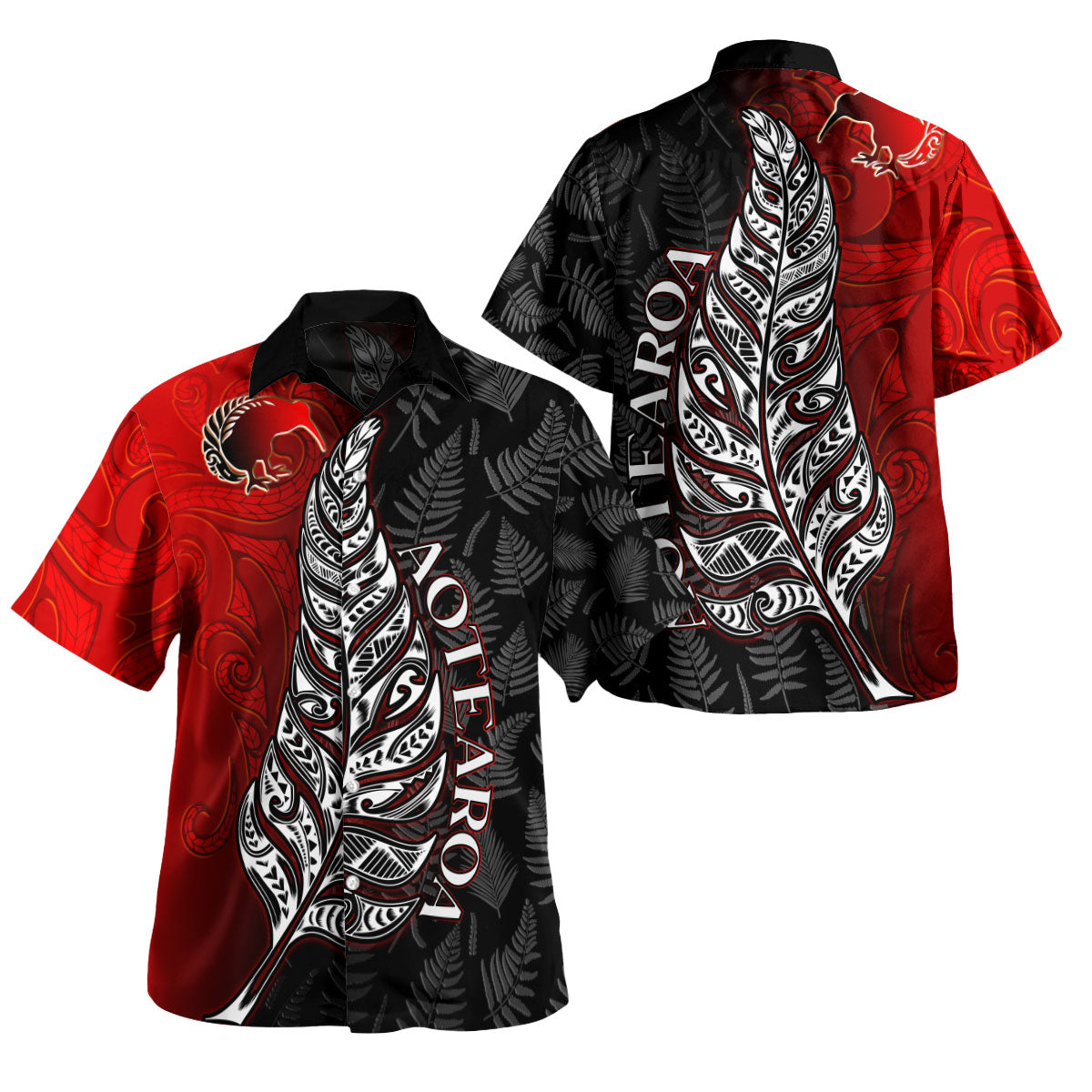 New Zealand Hawaiian Shirt - Aotearoa Silver Fern With Kiwi Bird Maori Style