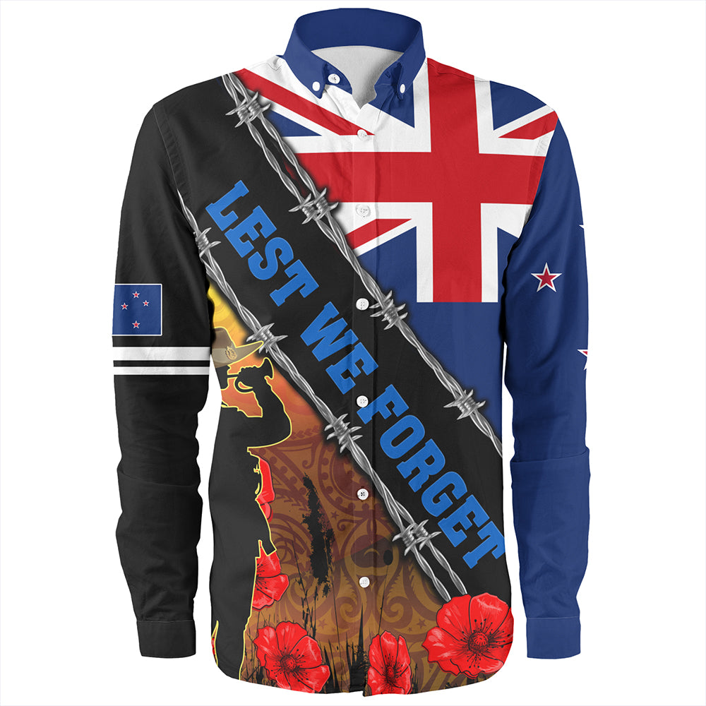 New Zealand Long Sleeve Shirt Lest We Forget Poppy Barbwire Style