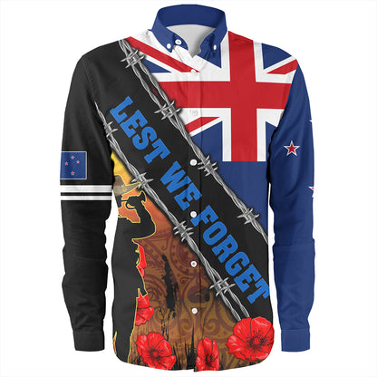 New Zealand Long Sleeve Shirt Lest We Forget Poppy Barbwire Style