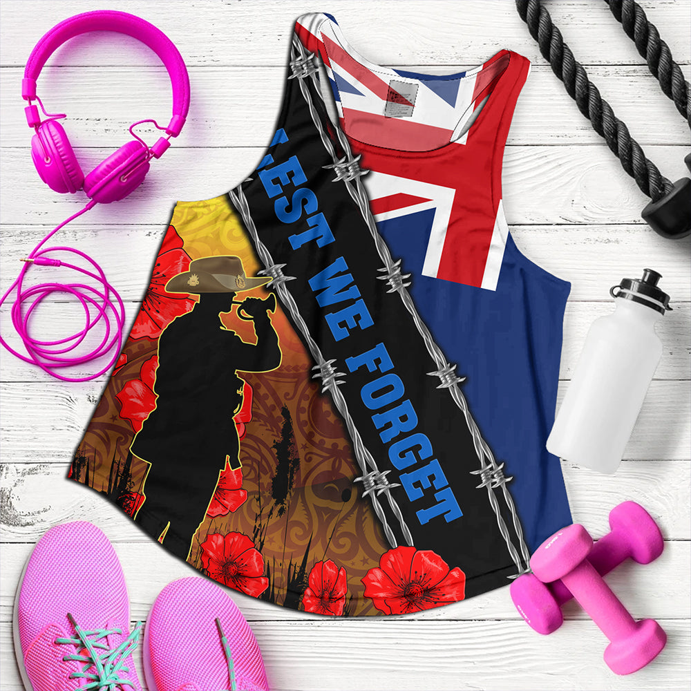 New Zealand Women Tank Lest We Forget Poppy Barbwire Style