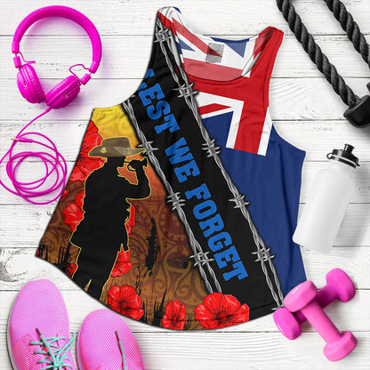 New Zealand Women Tank Lest We Forget Poppy Barbwire Style