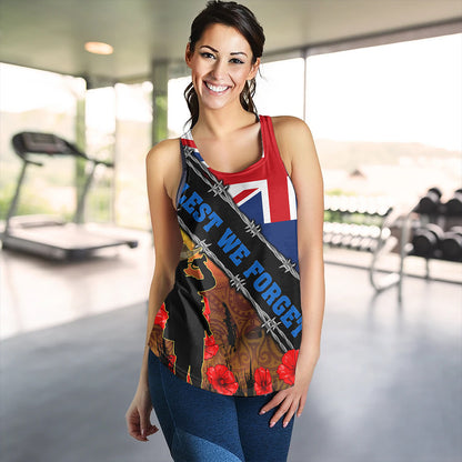New Zealand Women Tank Lest We Forget Poppy Barbwire Style