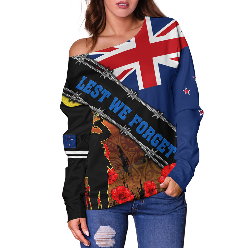New Zealand Off Shoulder Sweatshirt Lest We Forget Poppy Barbwire Style