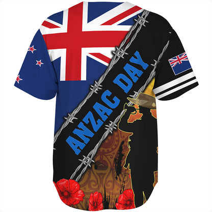 New Zealand Baseball Shirt Lest We Forget Poppy Barbwire Style