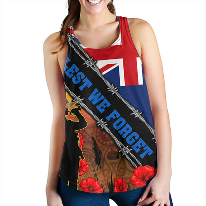 New Zealand Women Tank Lest We Forget Poppy Barbwire Style