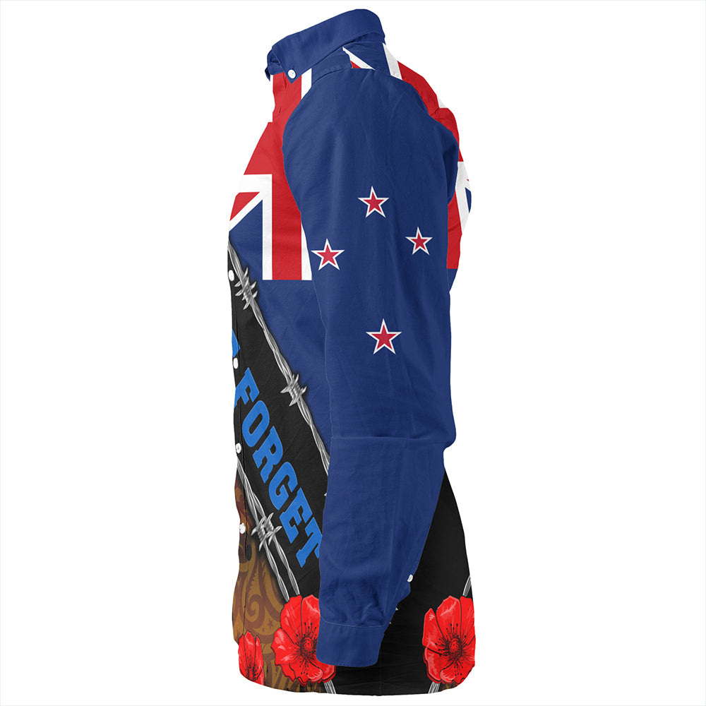 New Zealand Long Sleeve Shirt Lest We Forget Poppy Barbwire Style
