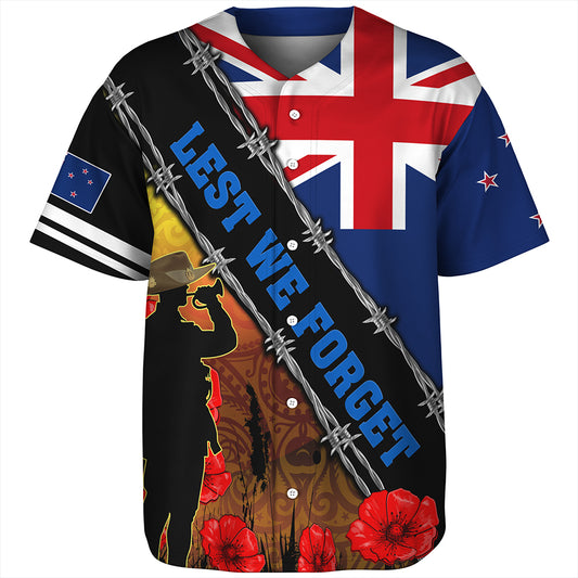 New Zealand Baseball Shirt Lest We Forget Poppy Barbwire Style