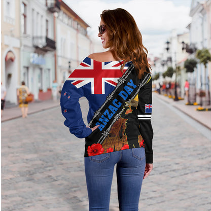 New Zealand Off Shoulder Sweatshirt Lest We Forget Poppy Barbwire Style