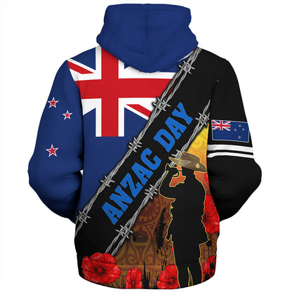 New Zealand Sherpa Hoodie Lest We Forget Poppy Barbwire Style