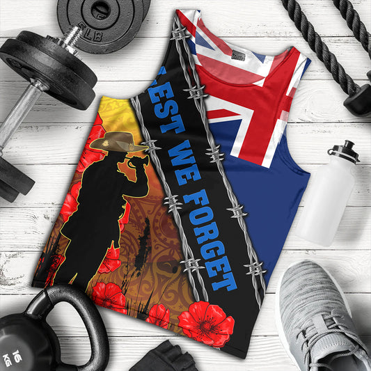 New Zealand Tank Top Lest We Forget Poppy Barbwire Style
