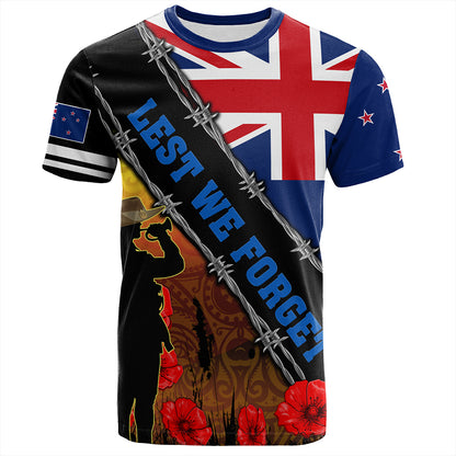 New Zealand T-Shirt Lest We Forget Poppy Barbwire Style