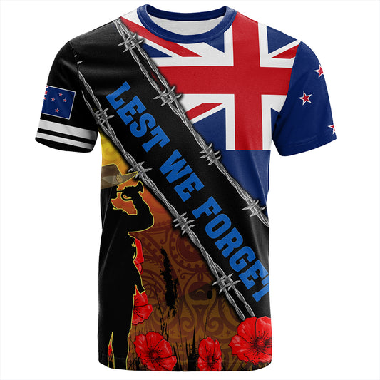New Zealand T-Shirt Lest We Forget Poppy Barbwire Style