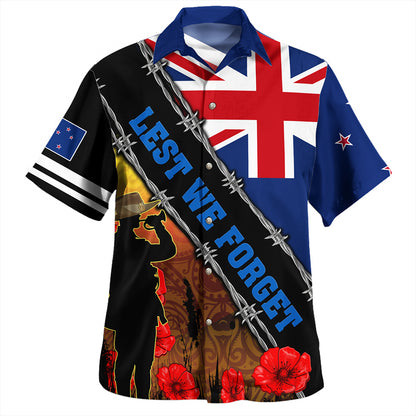 New Zealand Hawaiian Shirt Lest We Forget Poppy Barbwire Style