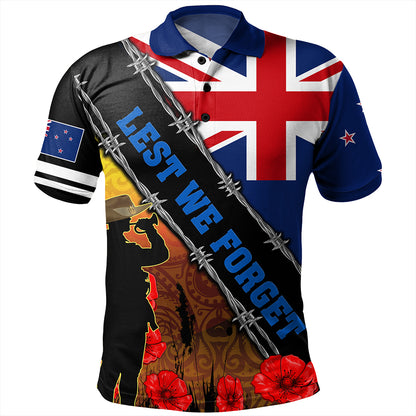 New Zealand Polo Shirt Lest We Forget Poppy Barbwire Style