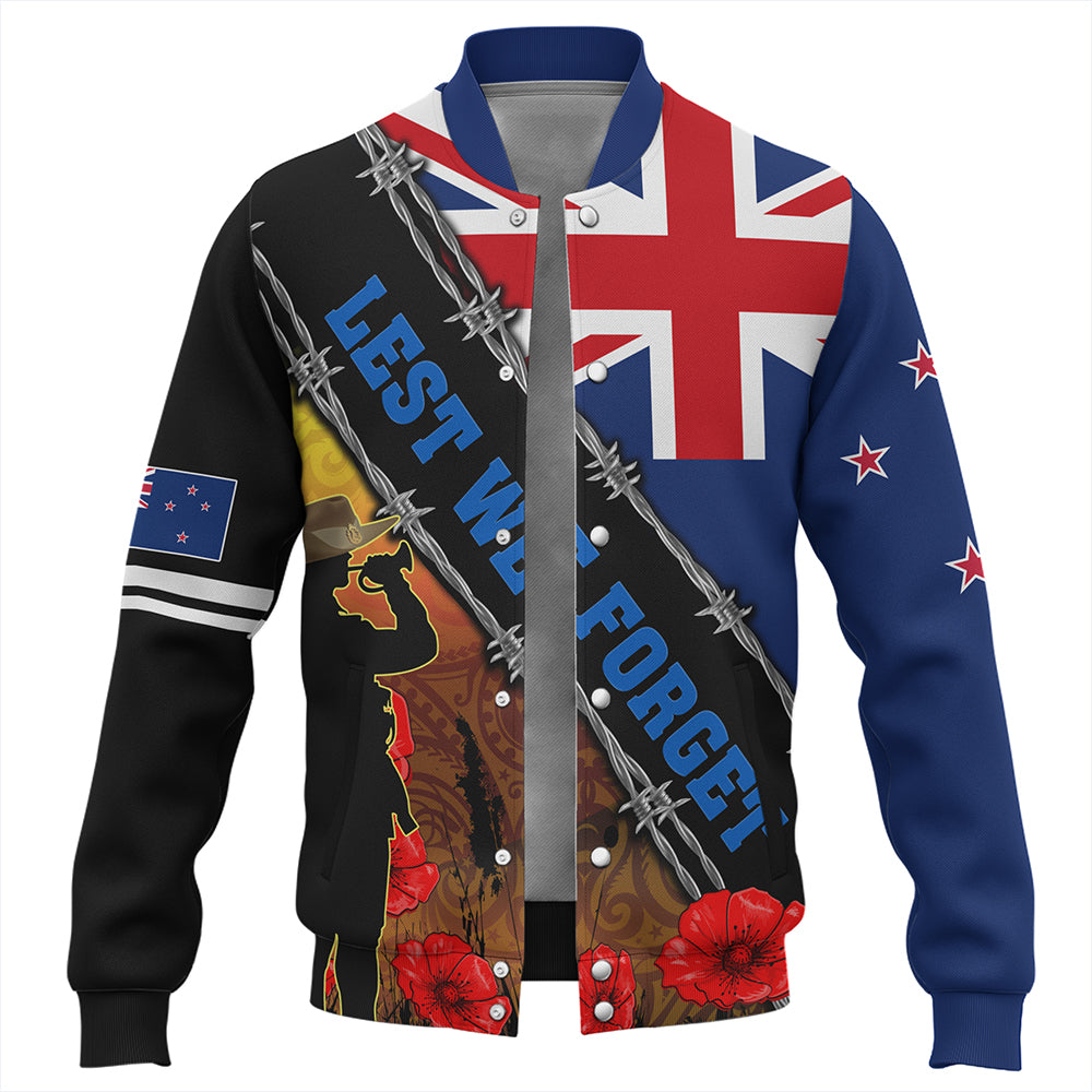 New Zealand Baseball Jacket Lest We Forget Poppy Barbwire Style