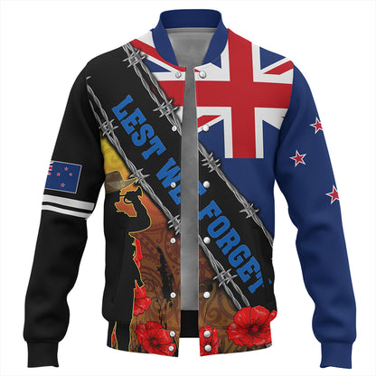 New Zealand Baseball Jacket Lest We Forget Poppy Barbwire Style