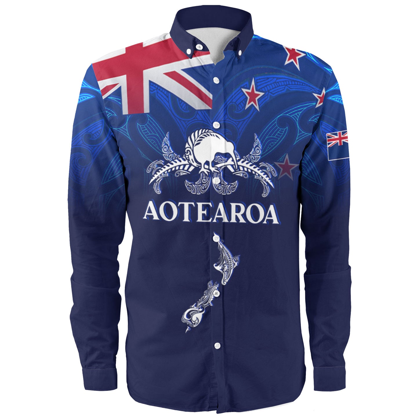 New Zealand Long Sleeve Shirt - Aotearoa Map Kiwi Bird Mascot