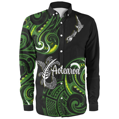 New Zealand Long Sleeve Shirt - Aotearoa Silver Fern Maori Patterns