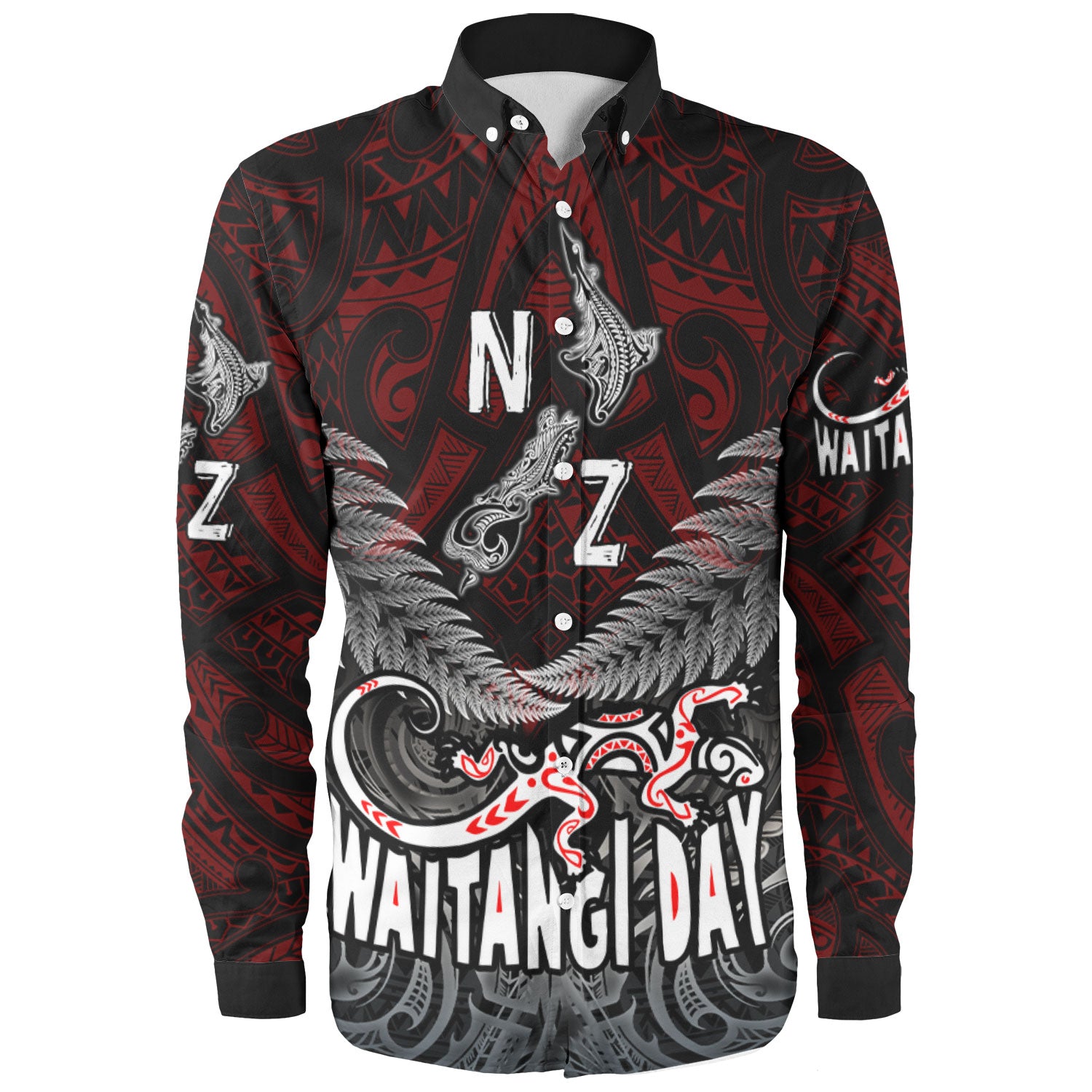New Zealand Long Sleeve Shirt - Waitangi Day New Zealand Map Silver Fern