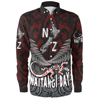 New Zealand Long Sleeve Shirt - Waitangi Day New Zealand Map Silver Fern