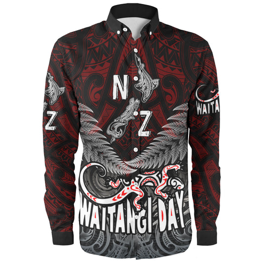 New Zealand Long Sleeve Shirt - Waitangi Day New Zealand Map Silver Fern