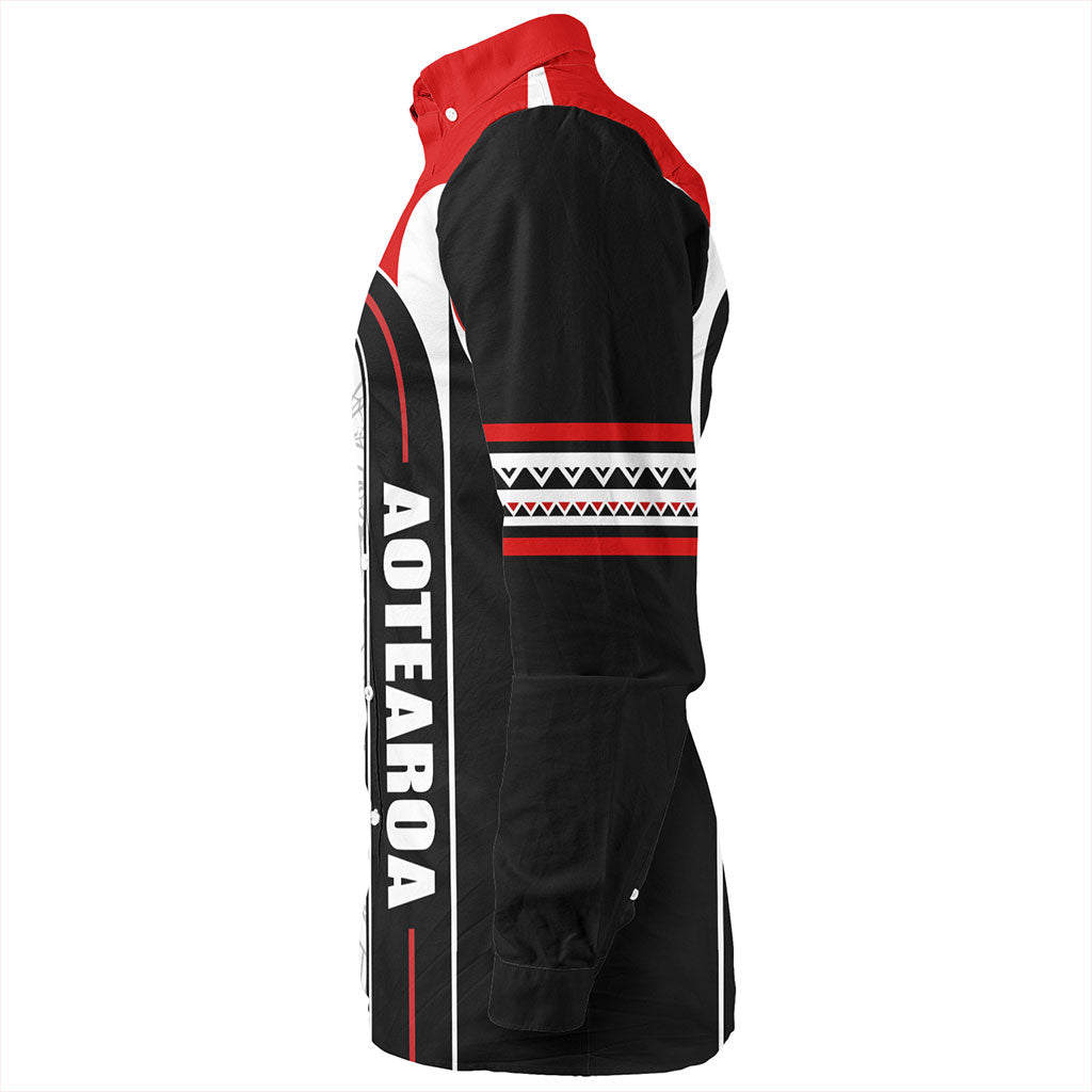 New Zealand Long Sleeve Shirt  Maori Aotearoa Silver Fern Symbols Tattoo