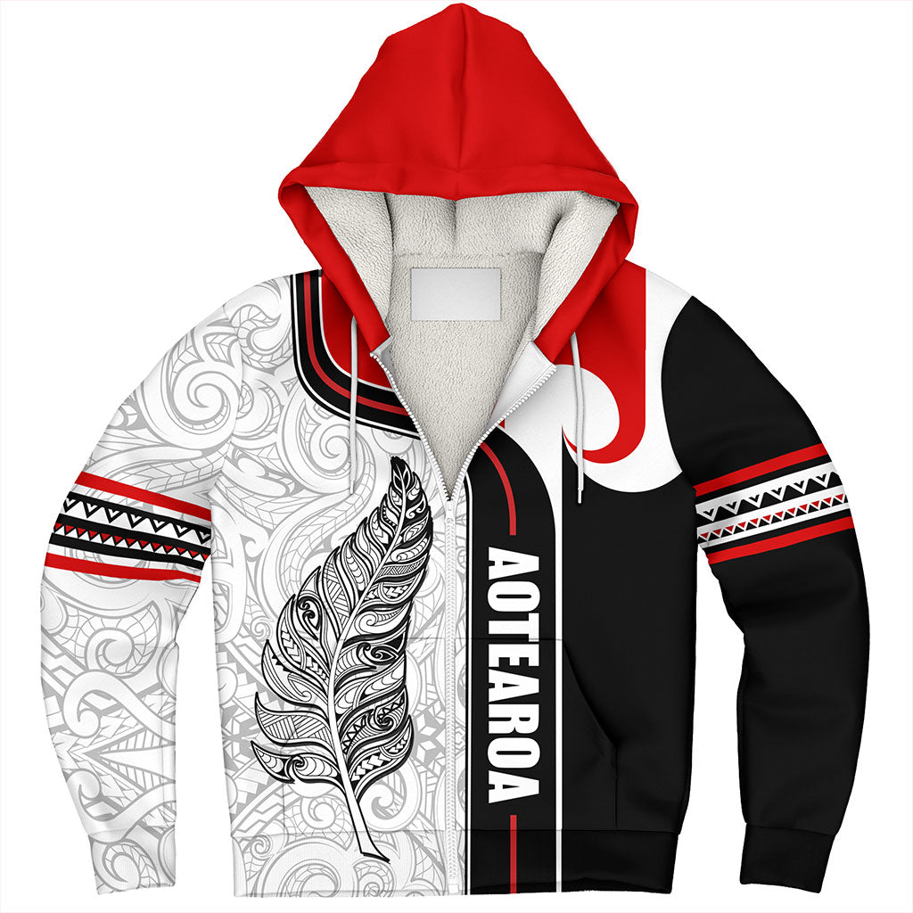 New Zealand Sherpa Hoodie  Maori Aotearoa Silver Fern Symbols Tattoo