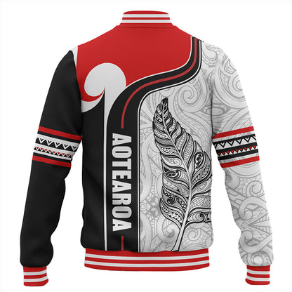 New Zealand Baseball Jacket  Maori Aotearoa Silver Fern Symbols Tattoo