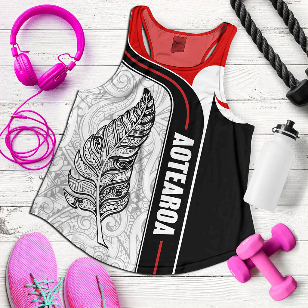 New Zealand Women Tank  Maori Aotearoa Silver Fern Symbols Tattoo