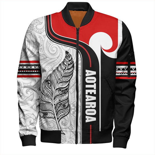 New Zealand Bomber Jacket  Maori Aotearoa Silver Fern Symbols Tattoo