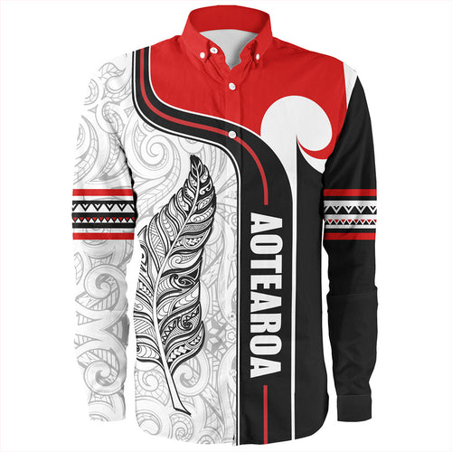 New Zealand Long Sleeve Shirt  Maori Aotearoa Silver Fern Symbols Tattoo
