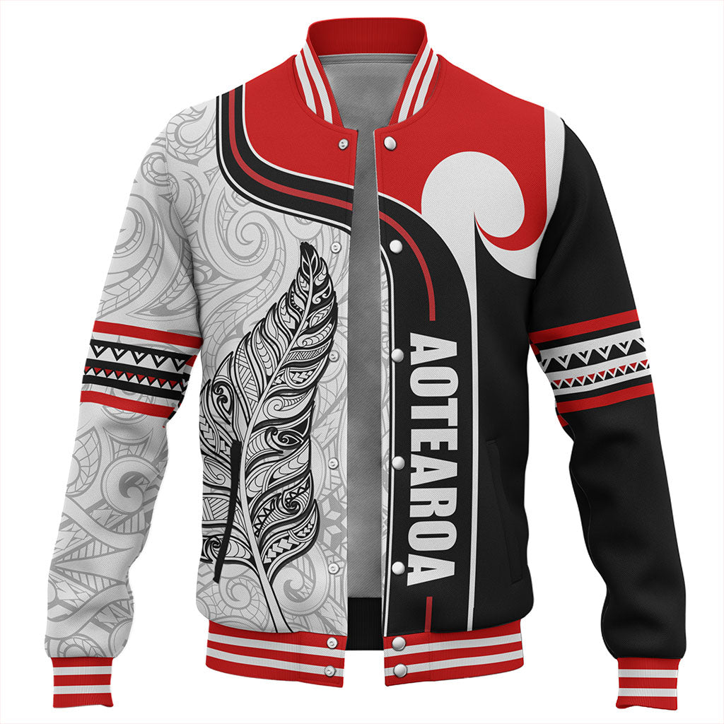 New Zealand Baseball Jacket  Maori Aotearoa Silver Fern Symbols Tattoo