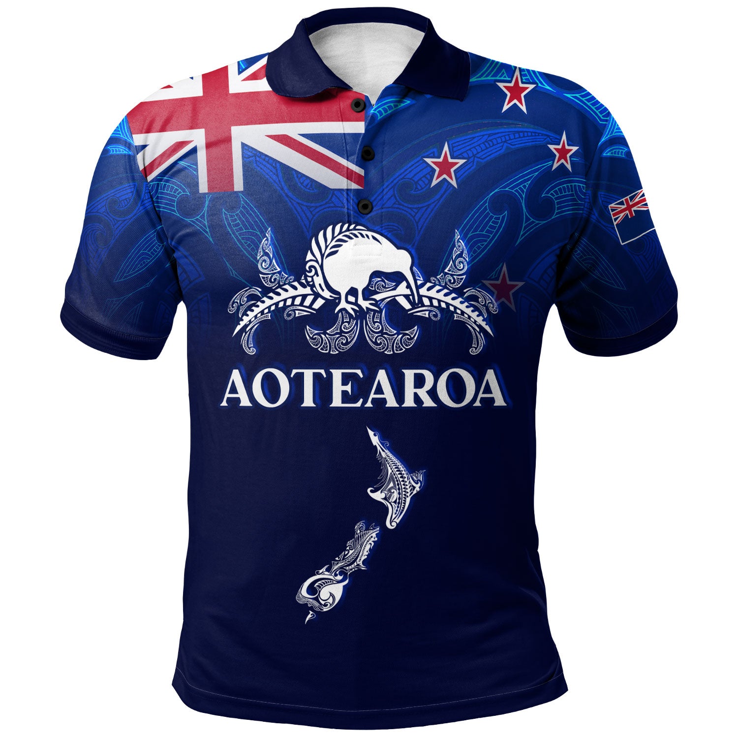 New Zealand Polo Shirt - Custom Aotearoa Map Kiwi Bird Mascot