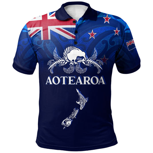 New Zealand Polo Shirt - Custom Aotearoa Map Kiwi Bird Mascot